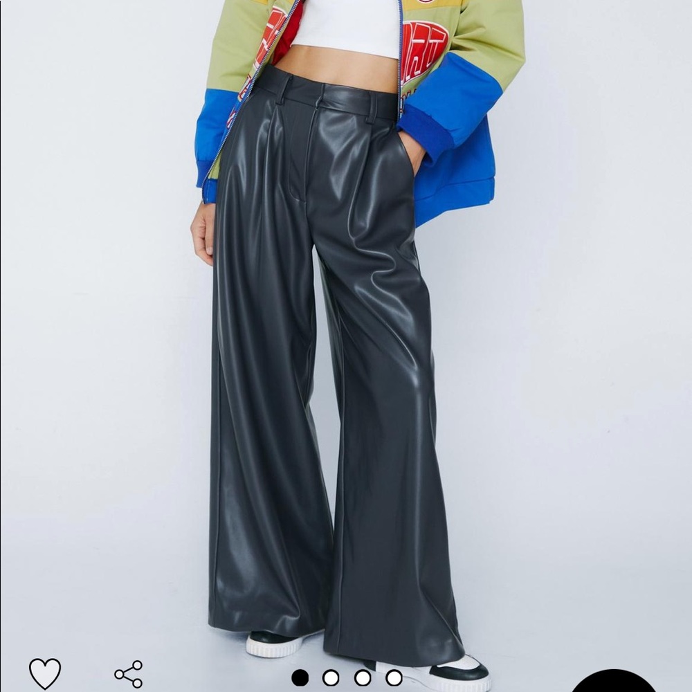 Faux Leather Wide Leg Trouser Charcoal Nasty Gal
